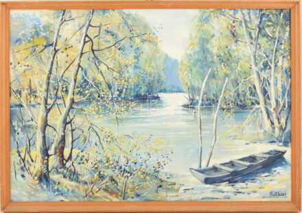 Rutkai jelzéssel: Csónak. Olaj, vászon. Fakeretben. 45x65 cm