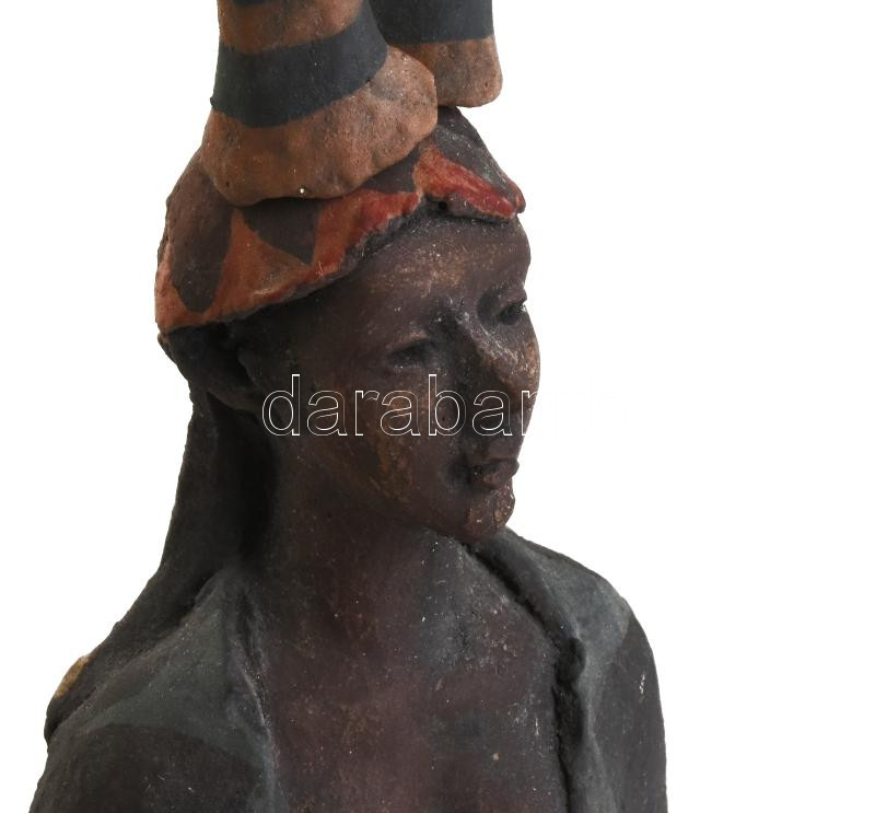 Olvashatatlan jelzéssel: Szarvas asszony, kerámia, szarvai lejárnak. Polc szélére ültethető. m: 47 cm - Image 2
