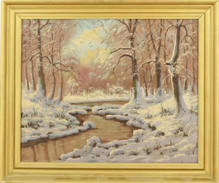 Jelzés nélkül: Téli erdő. Olaj, vászon. Dekoratív, kissé sérült fakeretben, 50×60 cm