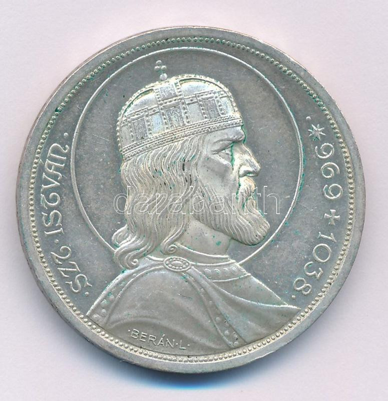 1938. 5P Ag 'Szent István' T:AU,XF kis patina Adamo P8.1