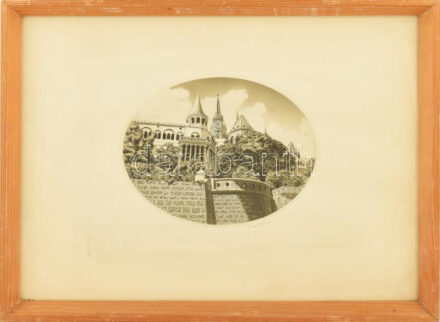 Olvashatatlan jelzéssel: Halászbástya, Budapest. Rézkarc, papír, jelzett, üvegezett fakeretben. 17x22 cm