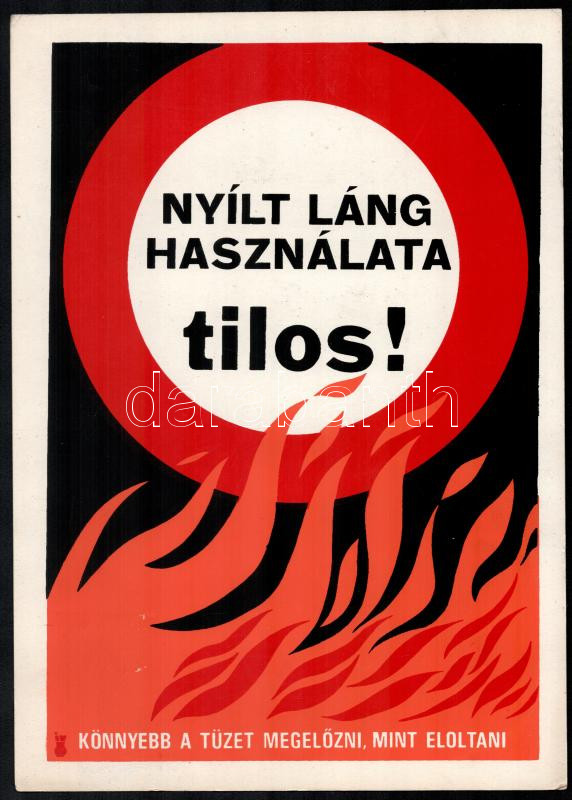 'Nyílt láng használata tilos!', retró karton tábla / plakát, az Iparművészeti Vállalat jelzésével, 34,5x24,5 cm