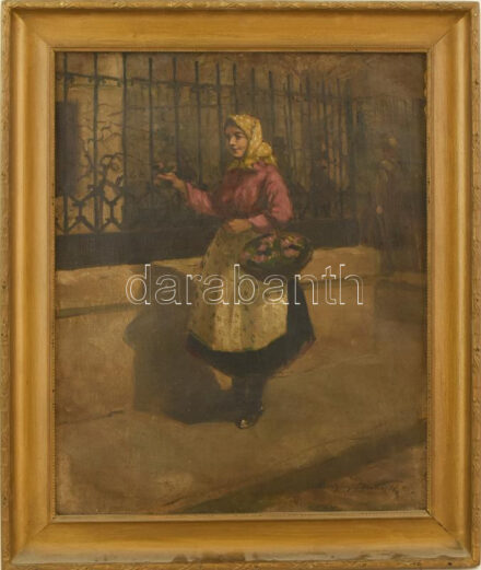 Gyertyányi Németh Gyula (1892-1946): Menyecske. Olaj, karton, jelzett, dekoratív fakeretben. 50×39 cm