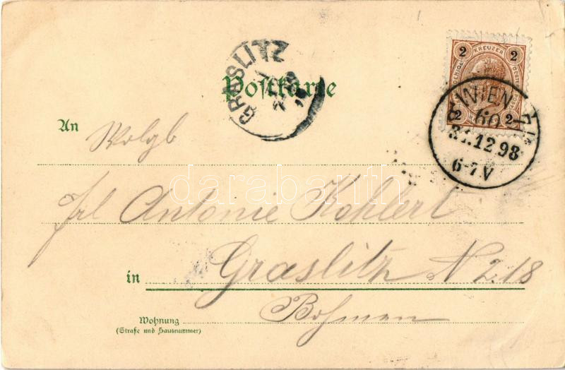 1898 (Vorläufer) Prosit Neujahr! / New Year greeting art postcard, humour. Bruno Bürger & Ottillie Lith.-Anst. litho (r) - Image 2