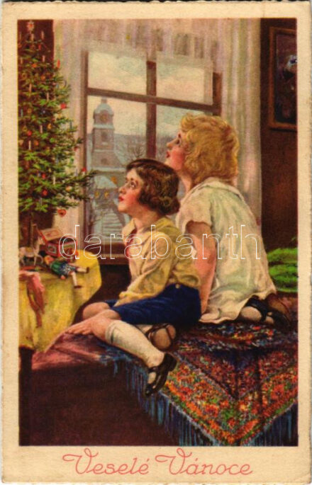 Veselé Vánoce / Christmas greeting art postcard with Christmas tree (EK)