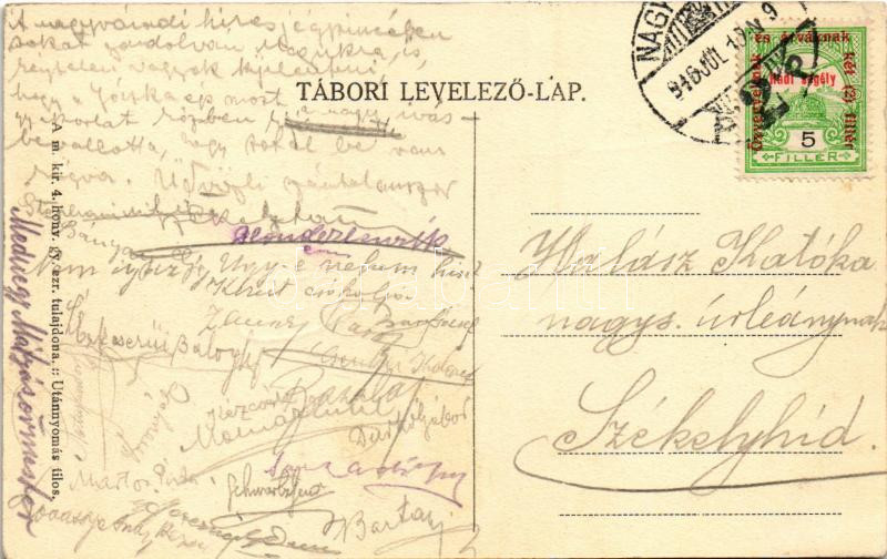 1916 A 4-es honvédek géppuskája a havasokban. A m. kir. 4. honv. gy. ezr. tulajdona. Herbst műnyomda - Hátoldalon aláírások a nagyváradi jégpincéből (EK) - Image 2