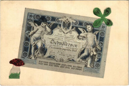 Tíz koronás bankjegy gombákkal és lóherével / Zehn Kronen / Austro-Hungarian banknote with mushroom and clover