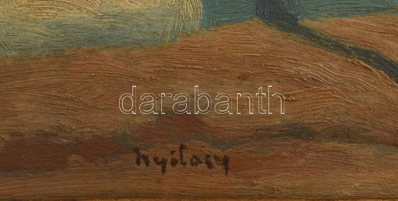 Nyilasy Sándor (1873-1934): Tere-fere. Olaj, fa. Jelezve balra lent. Dekoratív fakeretben, 17,5×23 cm/ oil on wood, signed, framed - Image 3