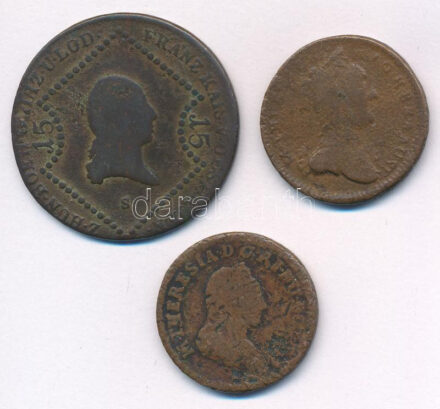 1780K 1kr Cu 'Mária Terézia' + 1807S 15kr Cu 'I. Ferenc' + Ausztria 1760W 1kr Cu 'Mária Terézia' T:2-,3