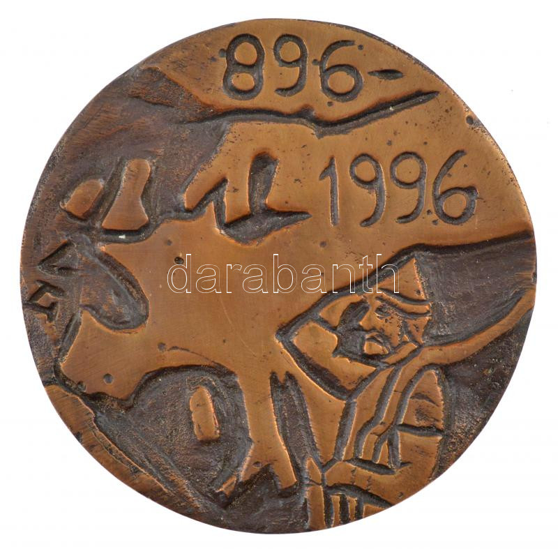 Varga Géza (1951-) 1996. 'A Honfoglalás 1100. évfordulója 896-1996' egyoldalas bronz emlékérem (80mm) T:1- kis karc