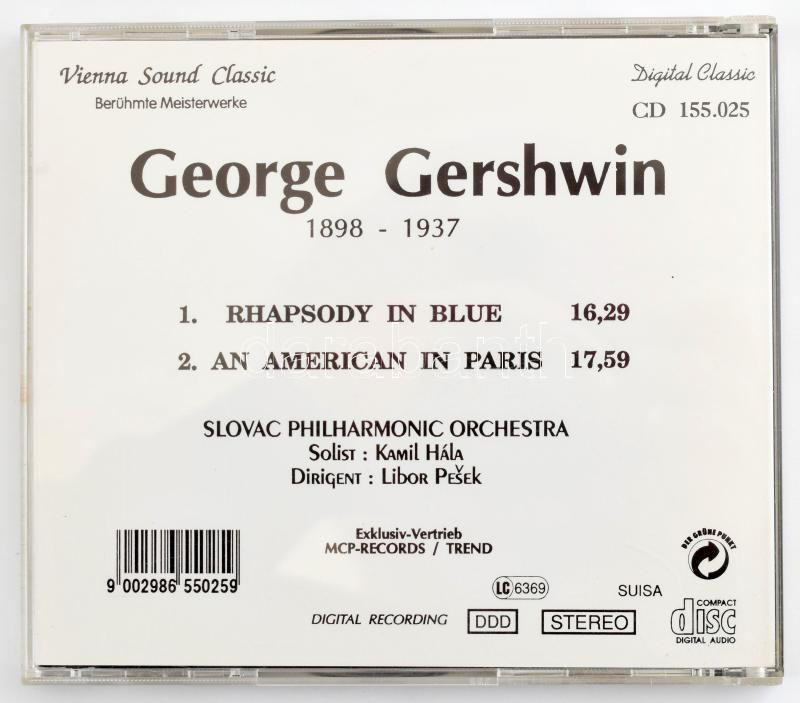 Gershwin - Slovak Philharmonic Orchestra, Kamil Hala, Libor Pesek - Rhapsody In Blue, Ein Amerikaner In Paris. CD, Album, Digital Classic, VG, kissé sérült borítóban. - Image 2