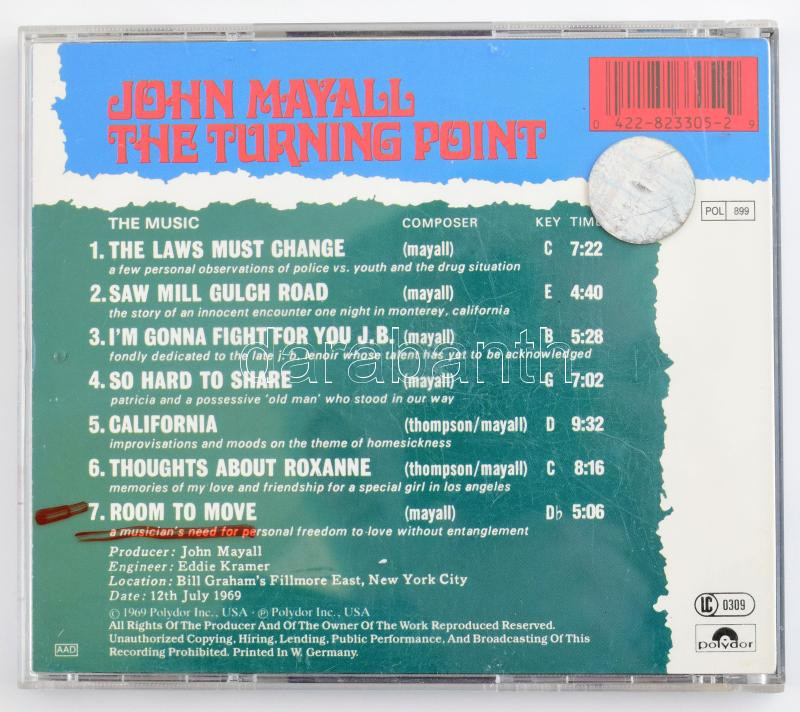 John Mayall - The Turning Point. CD, Album, Polydor, Egyesült Államok. VG - Image 2