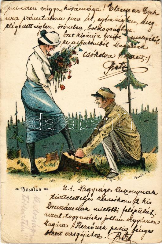 1928 Selmecbánya, Schemnitz, Banská Stiavnica; Becslés. A Selmeci Diákéletből XIV. Studentika. Röttig-Romwalter nyomda rt. Sopron / Studentica art postcard s: Bartha L. (EB)