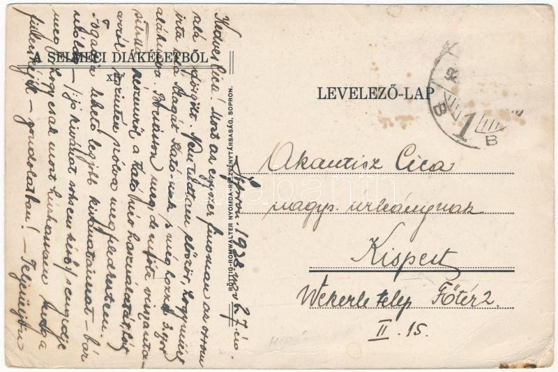 1928 Selmecbánya, Schemnitz, Banská Stiavnica; Becslés. A Selmeci Diákéletből XIV. Studentika. Röttig-Romwalter nyomda rt. Sopron / Studentica art postcard s: Bartha L. (EB) - Image 2