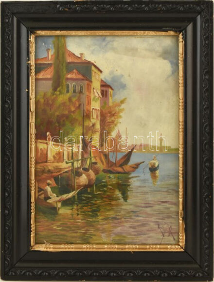Olvashatatlan jelzéssel: Velencei részlet. Olaj, karton. Üvegezett, sérült fakeretben. 33x23 cm