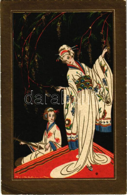 1928 Italian art postcard with Japanese geishas. Degami 2077. s: T. Corbella (EB)