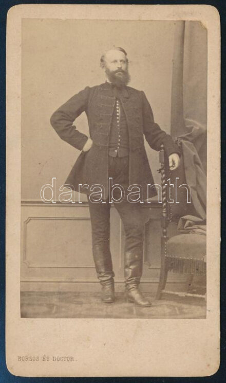cca 1860-1870 Galgóczy Sándor portréja, keményhátú fotó Borsos és Doctor pesti műterméből, vizitkártya, 10,5x6 cm
