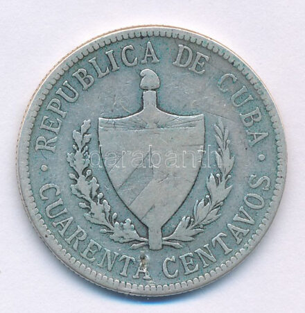 Kuba 1916. 40c Ag T:VF patina Cuba 1916. 40 Centavos Ag C:VF patina Krause KM#14.3