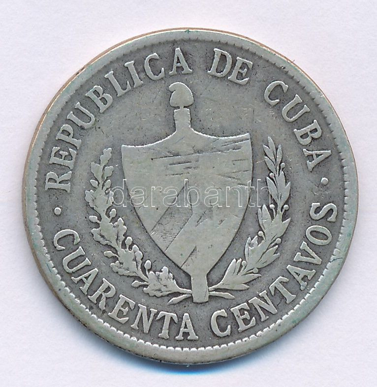Kuba 1920. 40c Ag T:VF patina Cuba 1920. 40 Centavos Ag C:VF patina Krause KM#14.1