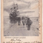 1902 Balaton, Üdvözlet a Balaton partjáról, gőzhajó, móló. Vasvári József kiadása (EM)