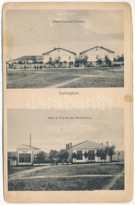 Techirghiol, Tekirgöl; Hotel Clement Popescu, Baile si Vila Doctor Michailescu / hotel, villa, spa, bath - from postcard booklet (EB)