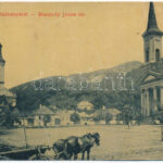 1908 Felsőbánya, Baia Sprie; Hunyadi János tér, templomok. Bonis Sándor kiadása. W.L. (?) 2356. / square with churches (EB)