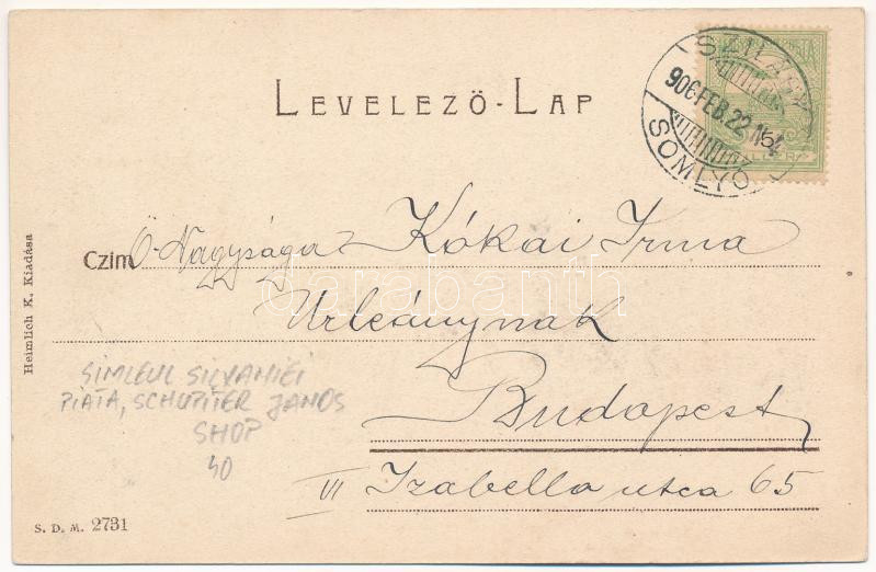 1906 Szilágysomlyó, Simleu Silvaniei; Fő tér, Kovács Sámuel, Schupiter János és Verecz üzlete. Heimlich K. kiadása / main square, shops (fl) - Image 2