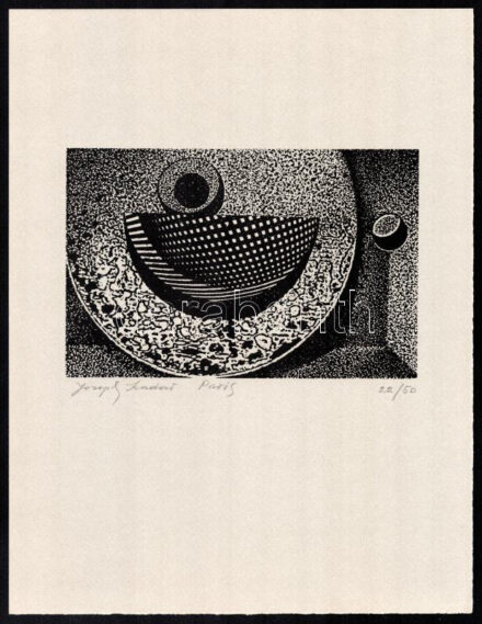 Joseph Kádár (1936-2019): Dualista kompozíció. Szitanyomat, papír, jelzett, számozott: 22/50. 12x19 cm