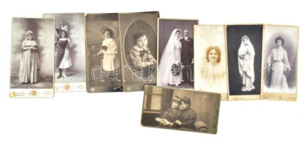 9 db női és lányka divat kabinetfotó magyar műtermekből 11x21 cm