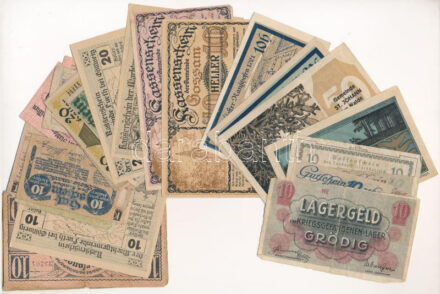 28db-os vegyes osztrák szükségpénz tétel, közte Ausztria / Grödig hadifogoly tábor 1914-1918. 10h tábori szükségpénz T:UNC-VG 28pcs of mixed austrian necessity (notgeld) banknote lot, in it Austria / Grödig POW Camp 1914-1918. 10