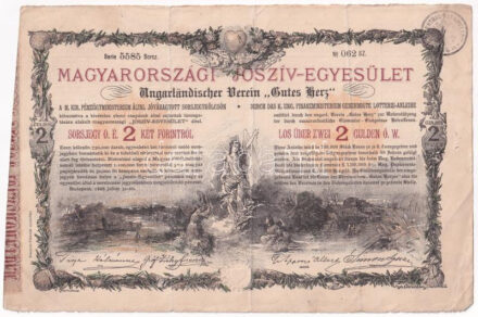 Budapest 1888. 'Magyarországi Jószív-Egyesület' sorsjegykölcsön 2Ft-ról, szárazpecséttel, bélyegzéssel T:F