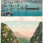 Ada Kaleh - 2 db régi kinyitható panoráma képeslap, hajtásnál szakadt / 2 pre-1945 folding panorama postcards, bent til broken