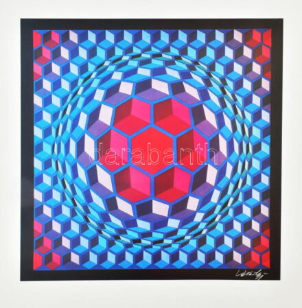 Vasarely Victor (1908-1997): Op-art kompozíció. Ofszet, papír, jelzett a nyomaton, papírra kasírozva, 31×30,5 cm