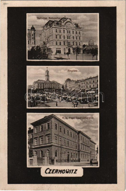 Chernivtsi, Czernowitz, Cernauti, Csernyivci (Bukovina, Bukowina); Jüdisches Nationalhaus, Ringplatz, K.k. Franz Josef Universität / Jewish national house, square, university