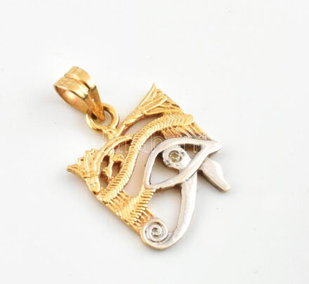 18K sárga- és fehérarany (Au) 'Hórusz szeme' medál. Jelzett, bruttó: 2,6 g