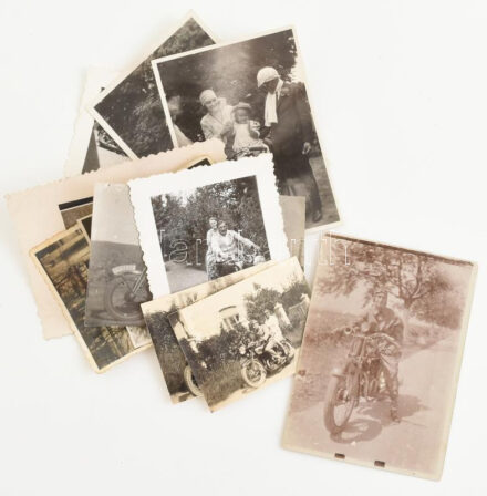 cca 1920-1940 Motorkerékpárok, 11 db fotó, 4,5×5,5 és 9×6 cm közötti méretekben