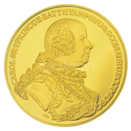 DN 'Magyar Aranyóriások - herceg Batthyány Károly József, 10 Dukát 1764' aranyozott Cu utánveret kapszulában, tanúsítvánnyal (46mm) T:PP