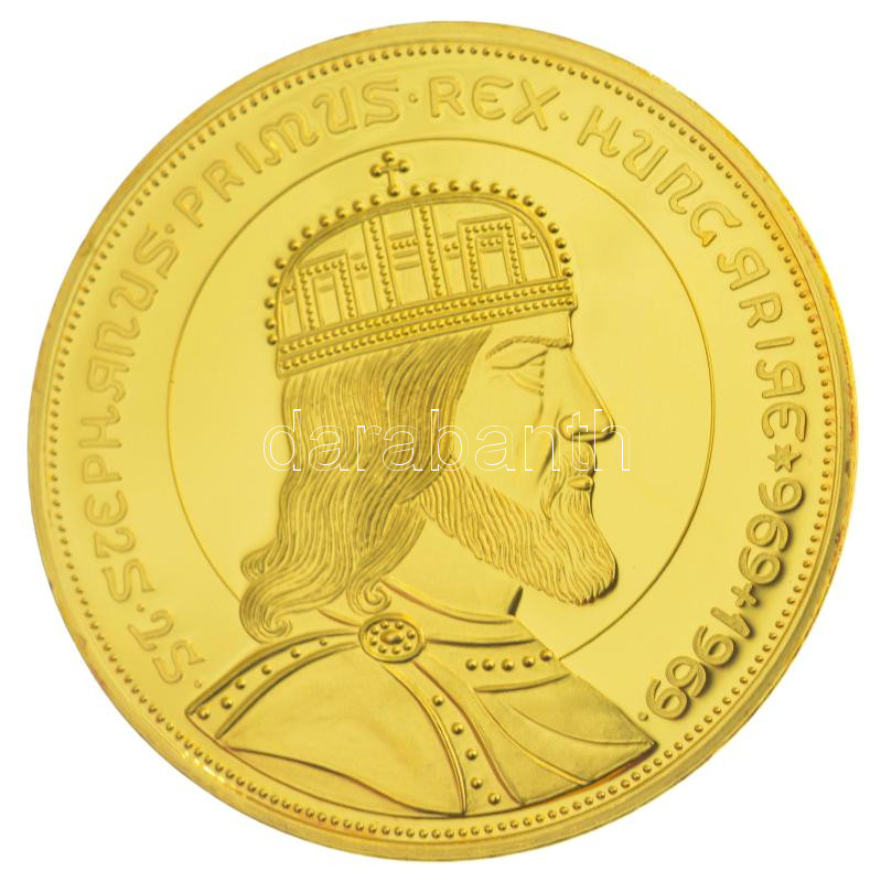 DN 'Magyar Aranyóriások - Aranyérem Szent István király születésének 1000. évfordulója emlékére 1969' aranyozott Cu utánveret kapszulában, tanúsítvánnyal (46mm) T:PP