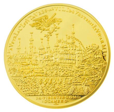 DN 'Magyar Aranyóriások - I. Lipót 10 Dukát 1686' aranyozott Cu utánveret kapszulában, tanúsítvánnyal (46mm) T:PP