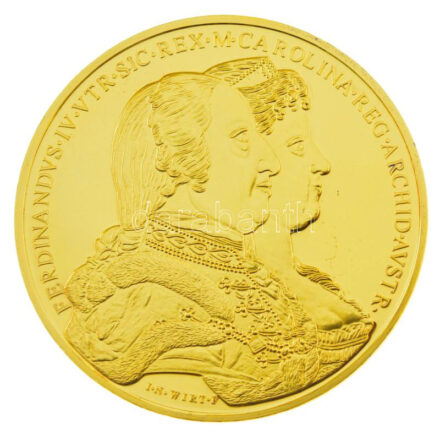 DN 'Magyar Aranyóriások - II. Lipót koronázási érem 1790' aranyozott Cu utánveret kapszulában, tanúsítvánnyal (46mm) T:PP