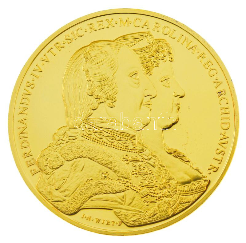 DN 'Magyar Aranyóriások - II. Lipót koronázási érem 1790' aranyozott Cu utánveret kapszulában, tanúsítvánnyal (46mm) T:PP