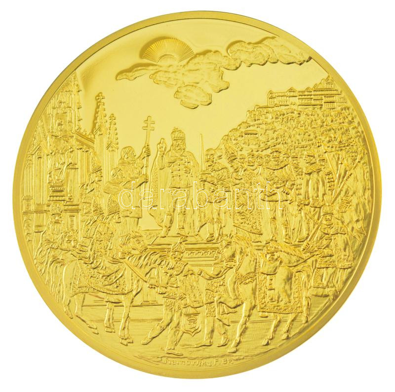 DN 'Magyar Aranyóriások - Ferenc József koronázási emlékérem 1892' aranyozott Cu utánveret kapszulában, tanúsítvánnyal (46mm) T:PP - Image 2