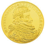 DN 'Magyar Aranyóriások - II. Mátyás 6 Dukát, koronázási érem 1608' aranyozott Cu utánveret kapszulában, tanúsítvánnyal (46mm) T:PP