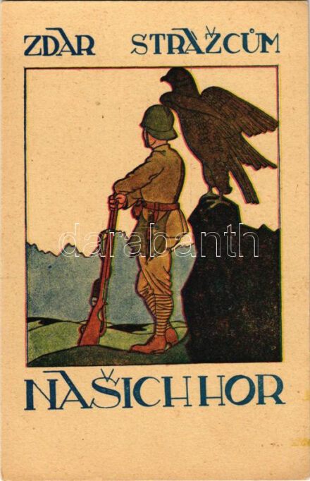 Zdar Strazcum Nasichhor / Slovakian military mountain squad art postcard