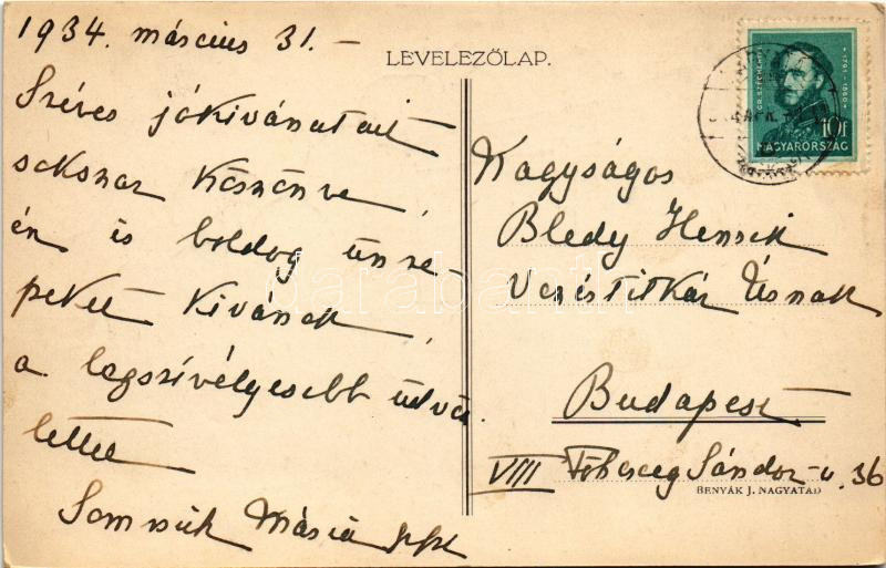 1934 Kivadár (Nagyatád), Gróf Somssich kastély és mauzóleum. Hátoldalon Somssich Mária levele - Image 2