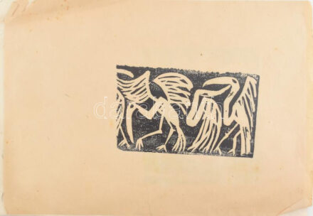 Jelzés nélkül, 2 db mű: Bohóc és madarak. Linómetszet, papír. lapszéli szakadásokkal, 11x13 és 9x13 cm