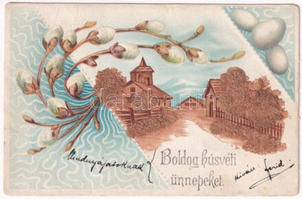 1902 Boldog húsvéti ünnepeket! Dombornyomott litho / Easter embossed litho greeting (fa)