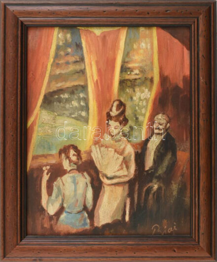 Biai jelzéssel: Páholyban. Olaj, karton. Fakeretben, 24,5x19 cm.