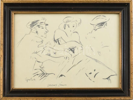 Vaszary jelzéssel: Társaság. Tus, papír. Üvegezett fakeretben, 25x33,5 cm.