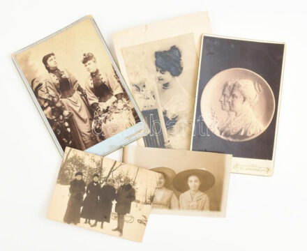 cca 1900-1930 Vegyes régi portrék, 5 db fotó (közte két keményhátú kabinetfotó), 11x8 cm és 16x11 cm között